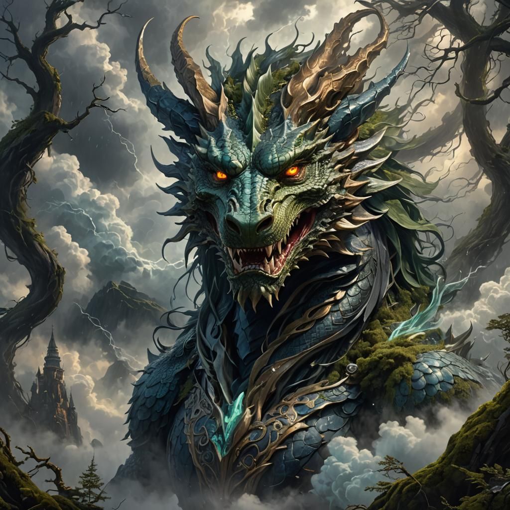 Majestic Dragon in Scandinavian Forest: Dark Fantasy Art
