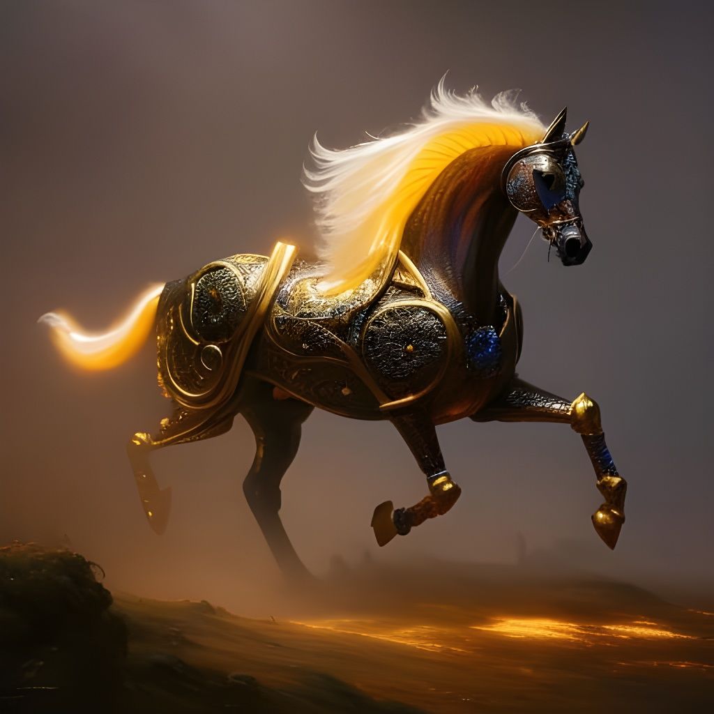 Iridescent Metallic Stallion Horse in Deco Style