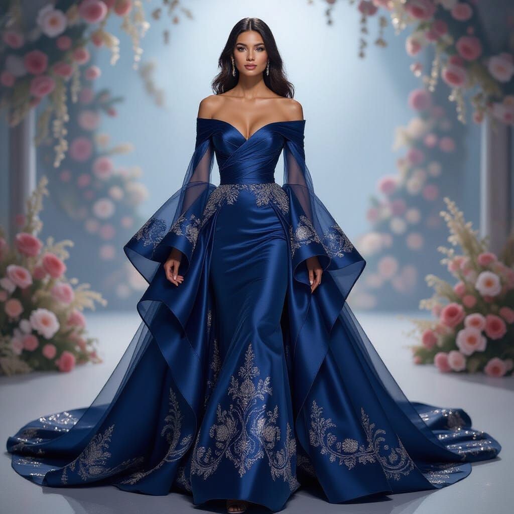 Ethereal Sapphire Gown with Circular Flare Skirt