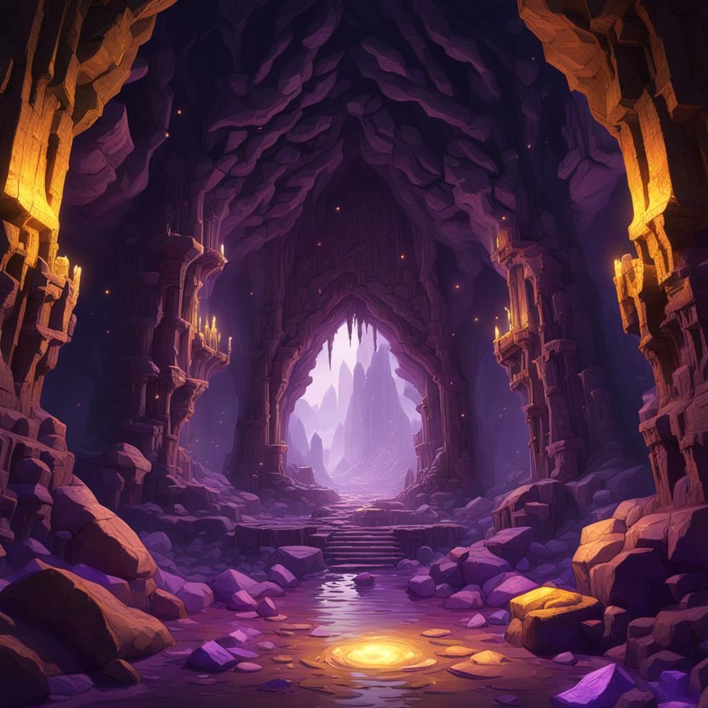 Detailed Crystal Cave in Dark Fantasy Style