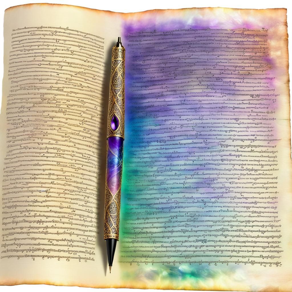 Illuminated Poetry Scroll with Crystalline Pen
