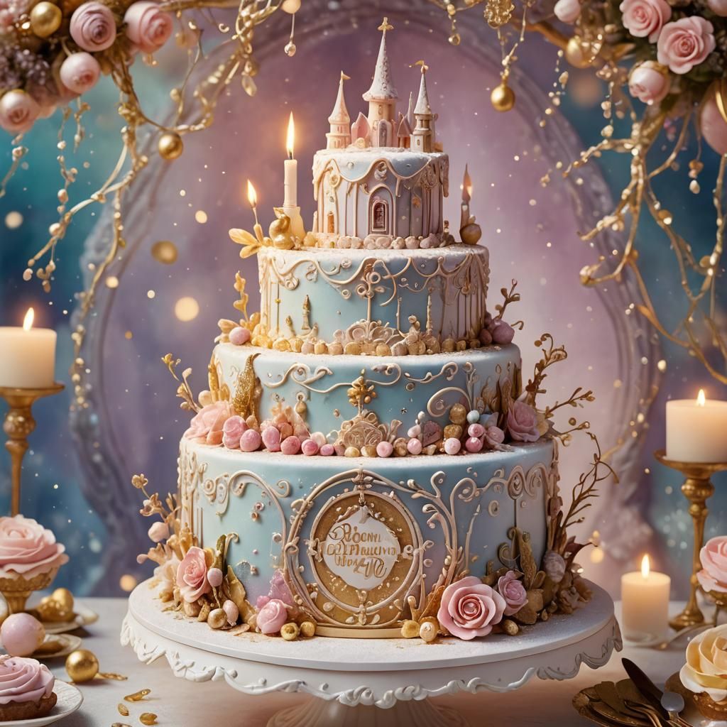 Beautiful Birthday Cake in Fairy-Tale Setting