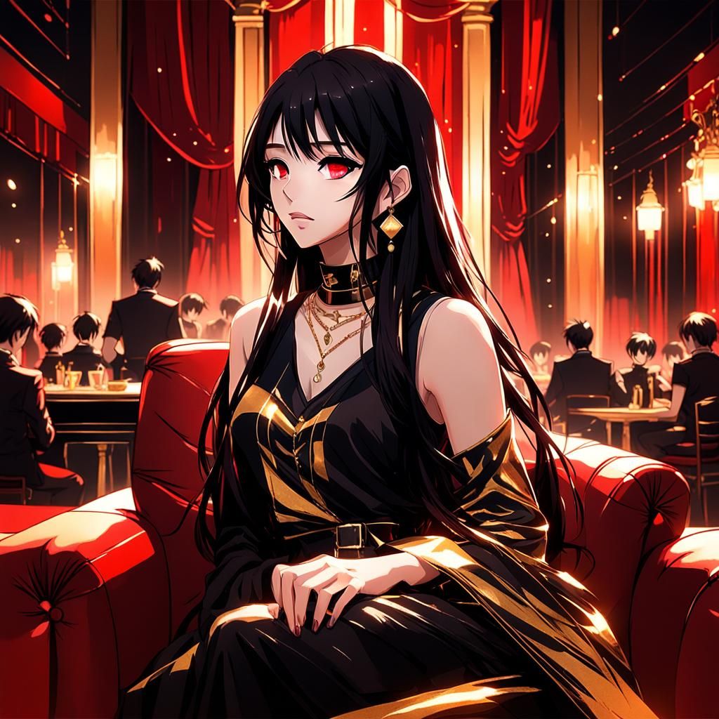 Anime Girl Portrait in Red Ambiance