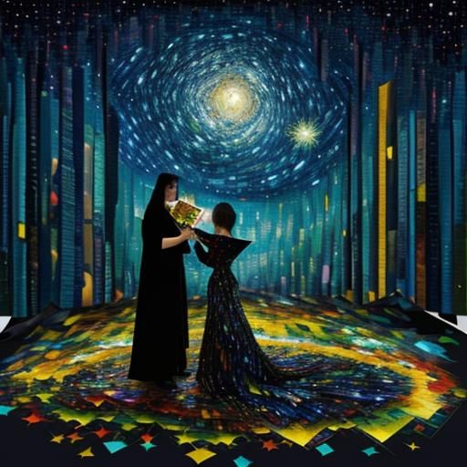 Starry Night Mosaic Patchwork in Expressionist Style