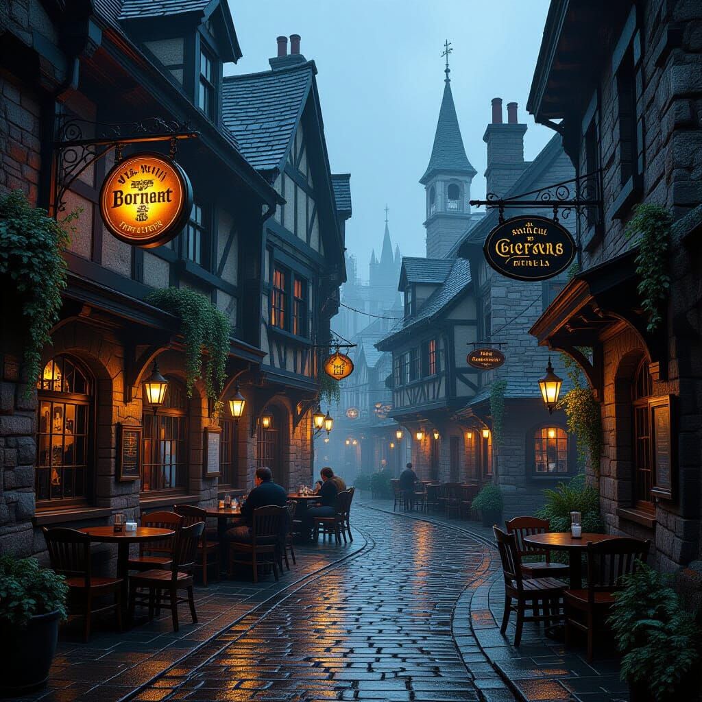Atmospheric Back Alley Tavern Digital Painting