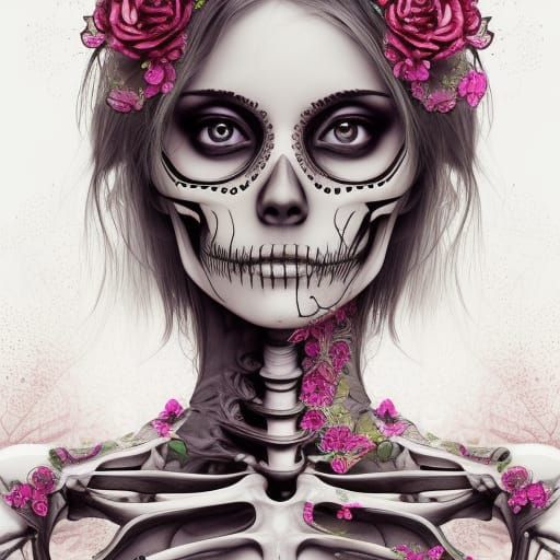 Hyperrealistic Girl Skeleton in Splash Art Style