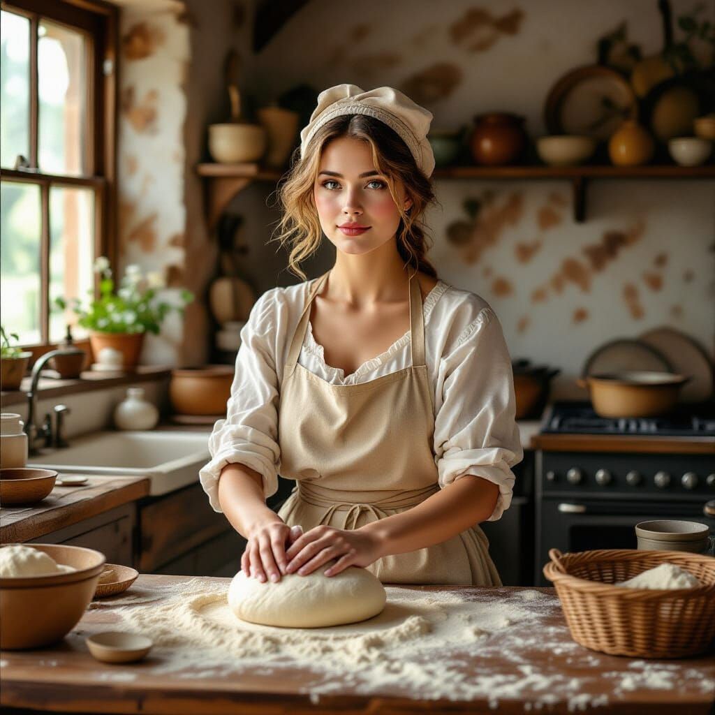 Baker in Kitchen: Mucha and Waterhouse Fusion