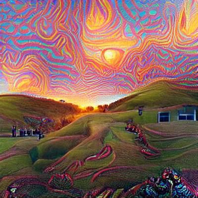 Trippy Sunset Over Hills, Psychedelic Art