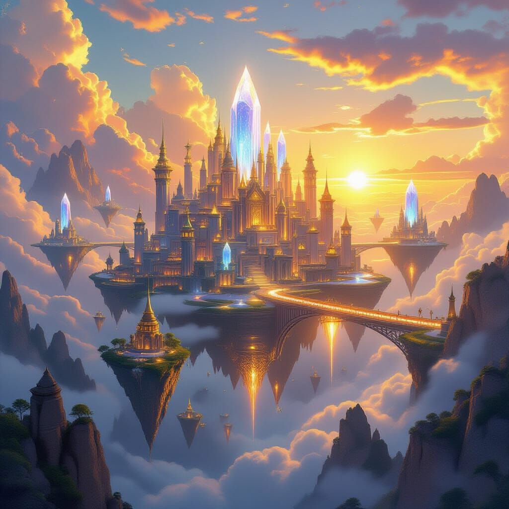 Fantasy City of Eternal Dawn on Floating Islands