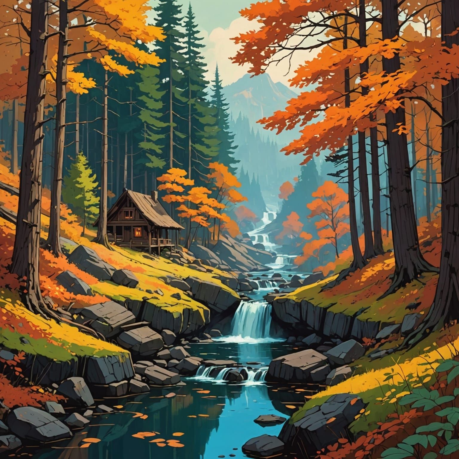 Autumn Wilderness Forest Scene in Anime Style
