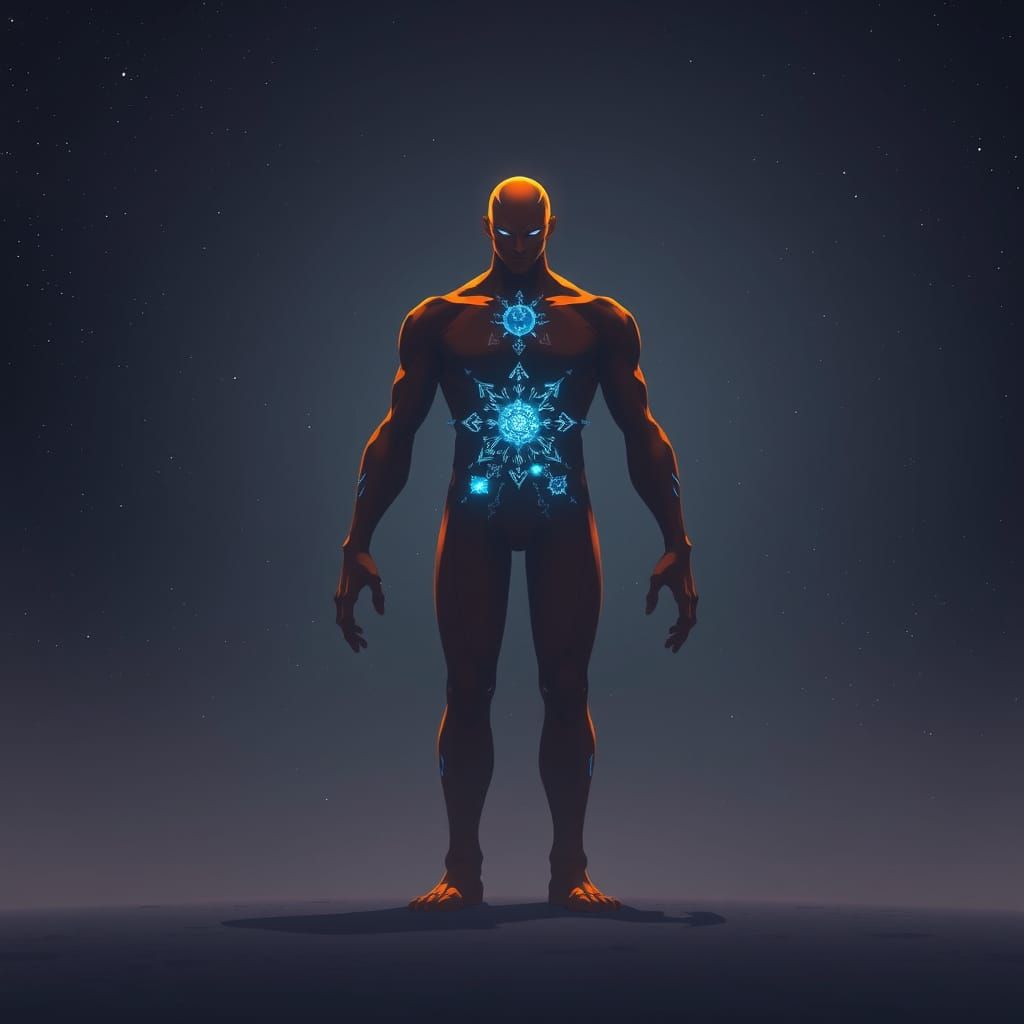 Ethereal Titan in Dark Orange Hues, Anime-Style
