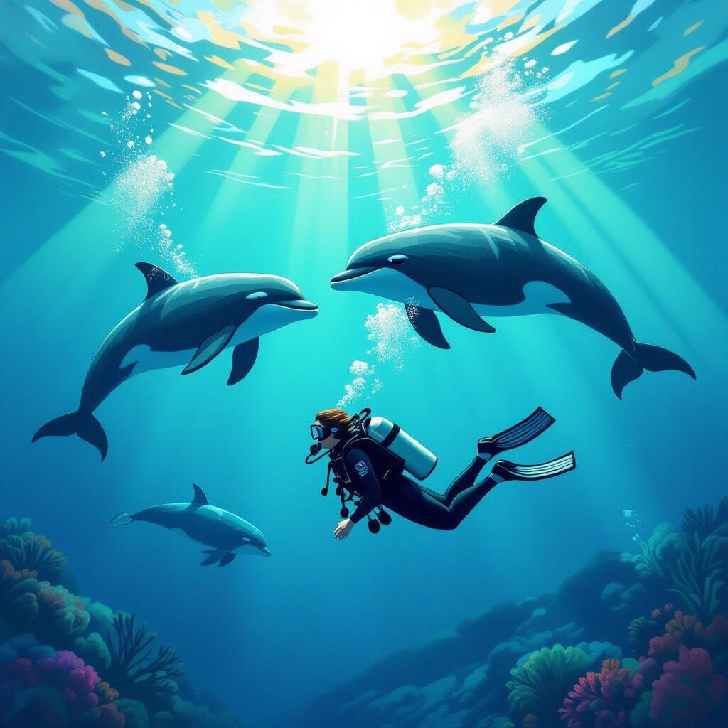 Diver's Peaceful Encounter with Gentle Giants