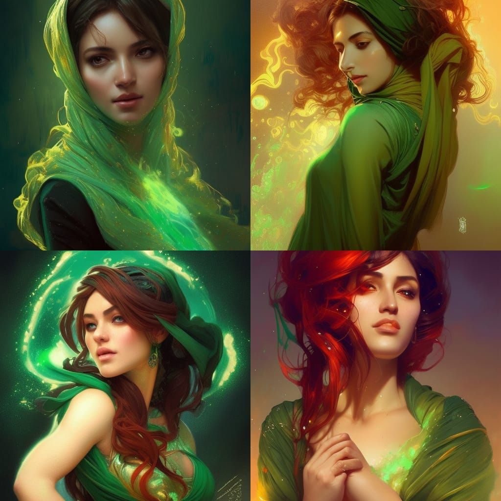 Arabic Woman with Fire Magic, Hyperdetailed Portrait