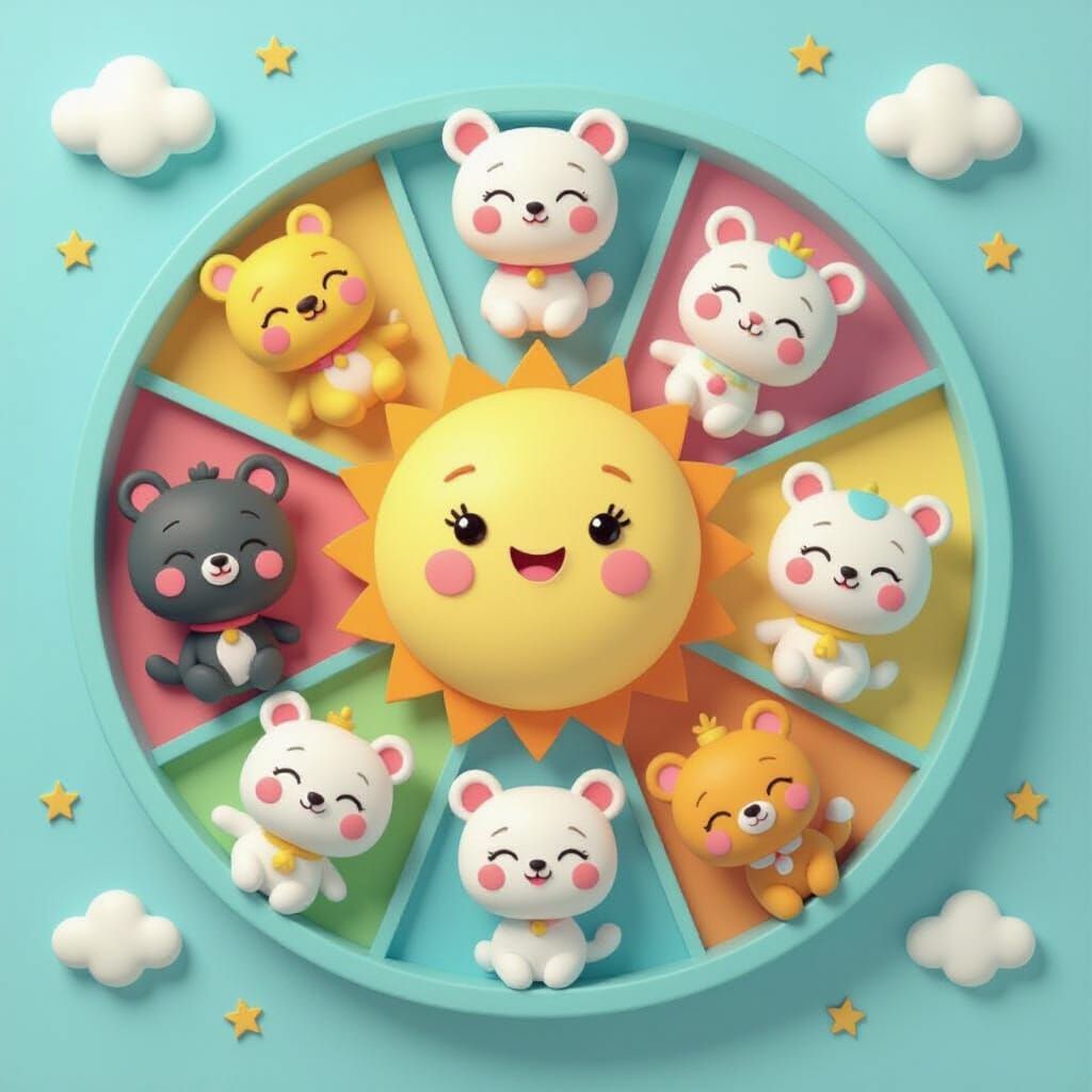 Minimalist 3D Zodiac Wheel With Baby Animals