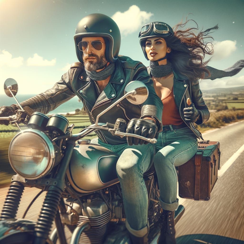 Couple Enjoys Scenic Ride on Vintage Motorcycle