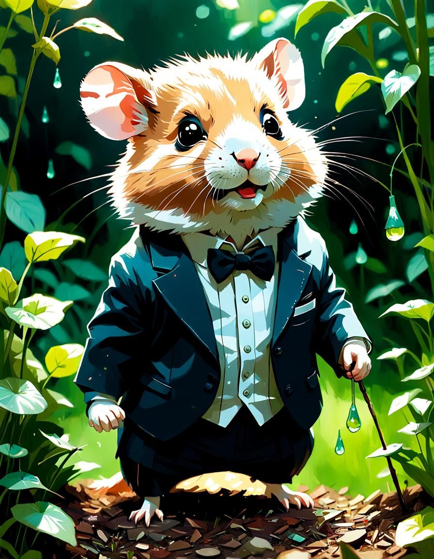 Hamster Lawyer in Garden, Digital Art