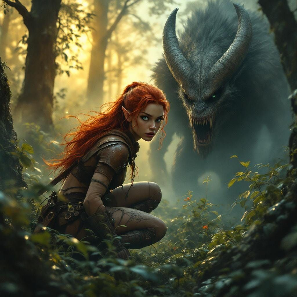 Elf and Mage Track Monster in Misty Forest