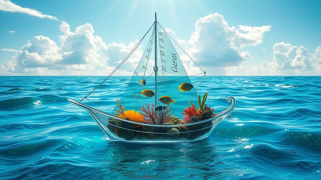 Glass Sailboat Aquarium on Turquoise Ocean
