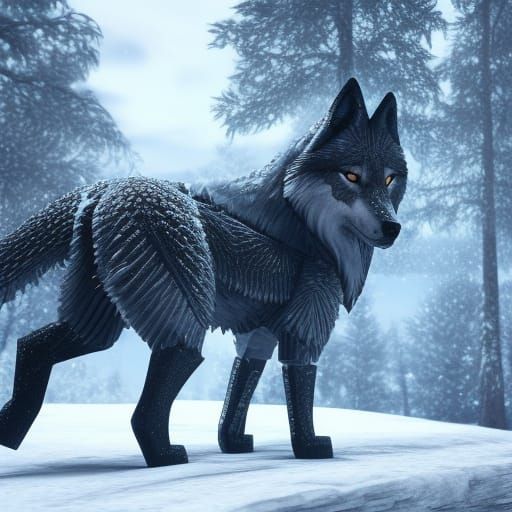 Ice Armored Wolf in 3D Game Cinematic Style