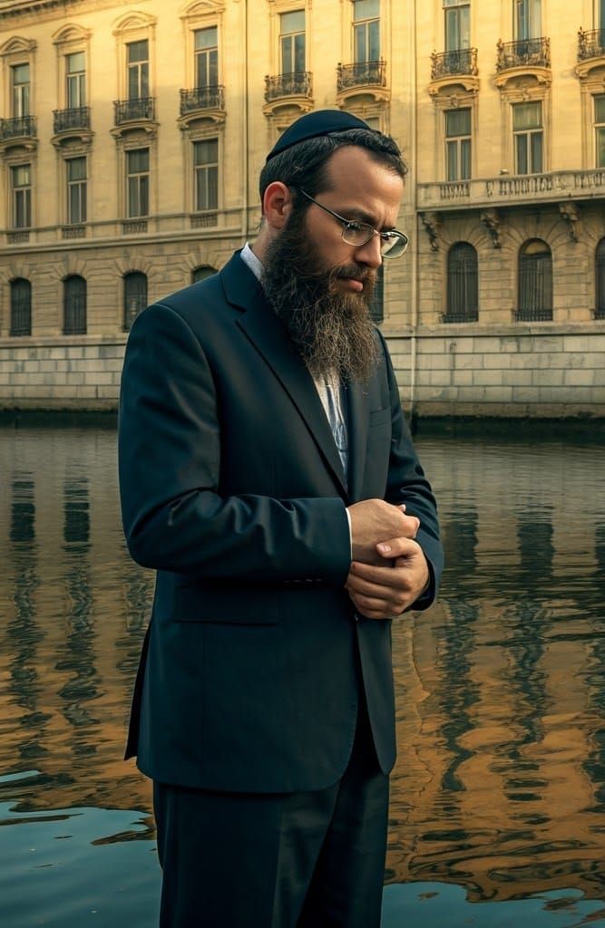 Biblical Reflection: Man by River in Art Nouveau Style