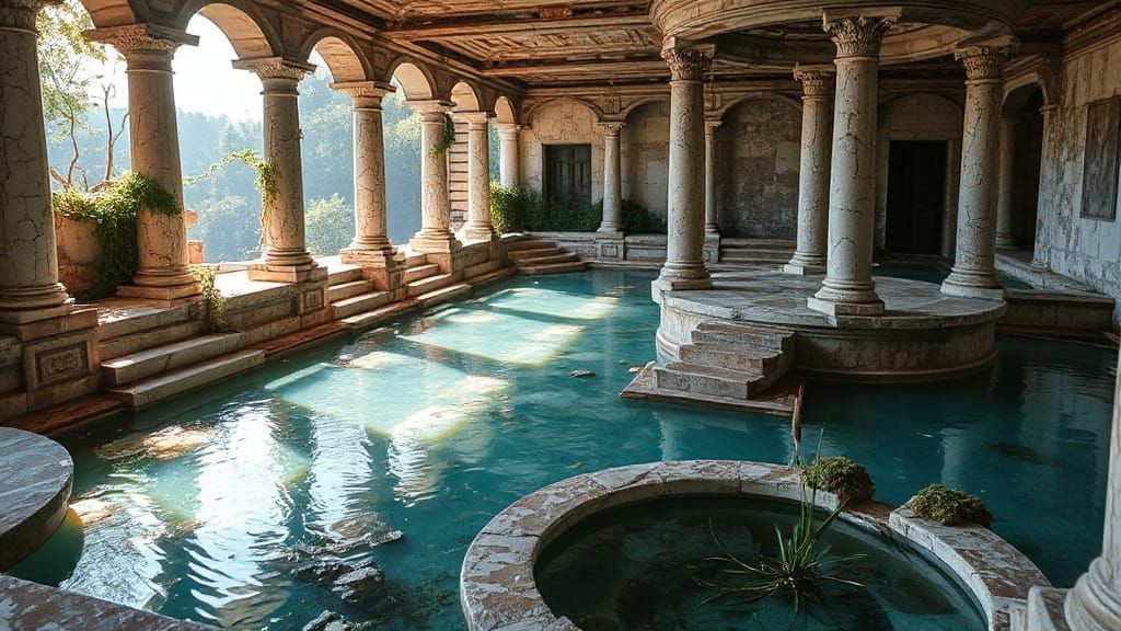 Abandoned Temple With Turquoise Pools and Lush Overgrowth