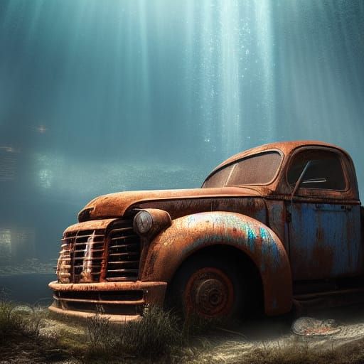 Underwater Town Illuminated by Light, Digital Matte Painting