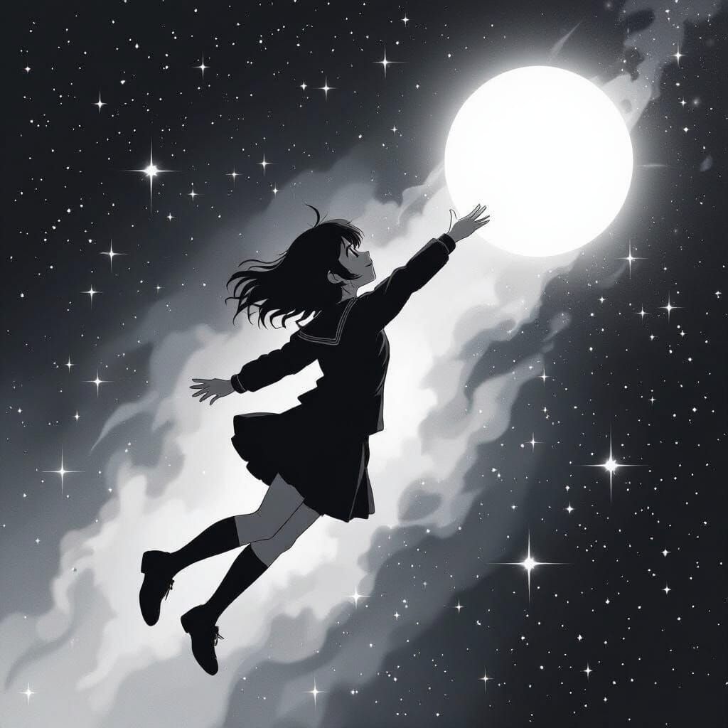Girl Reaching for Light in Starry Void