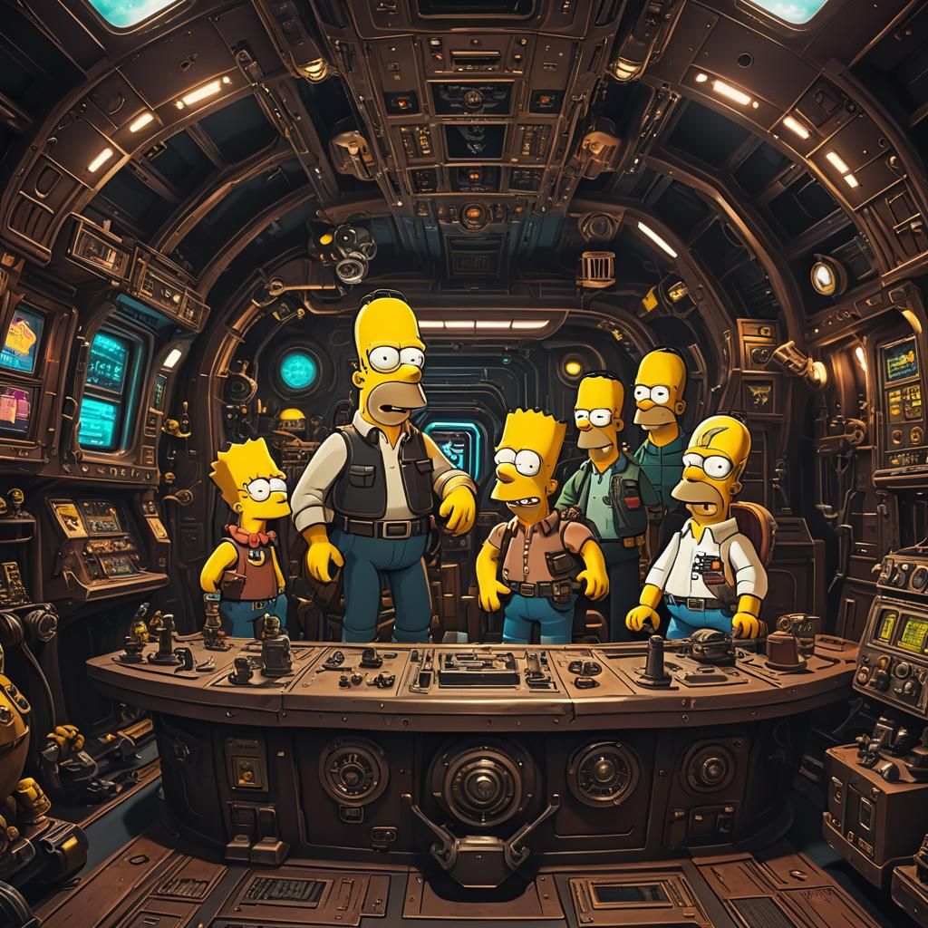 The Simpsons on Sci-Fi Baroque Pirate Ship