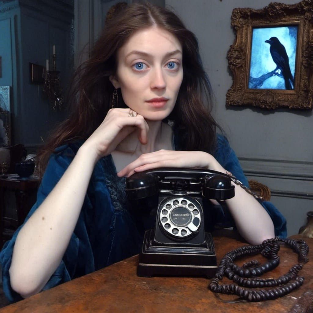 Dramatic Woman with Phone in Caravaggio Style