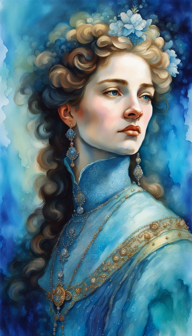 Ethereal Noblewoman in Lavish Blue Attire