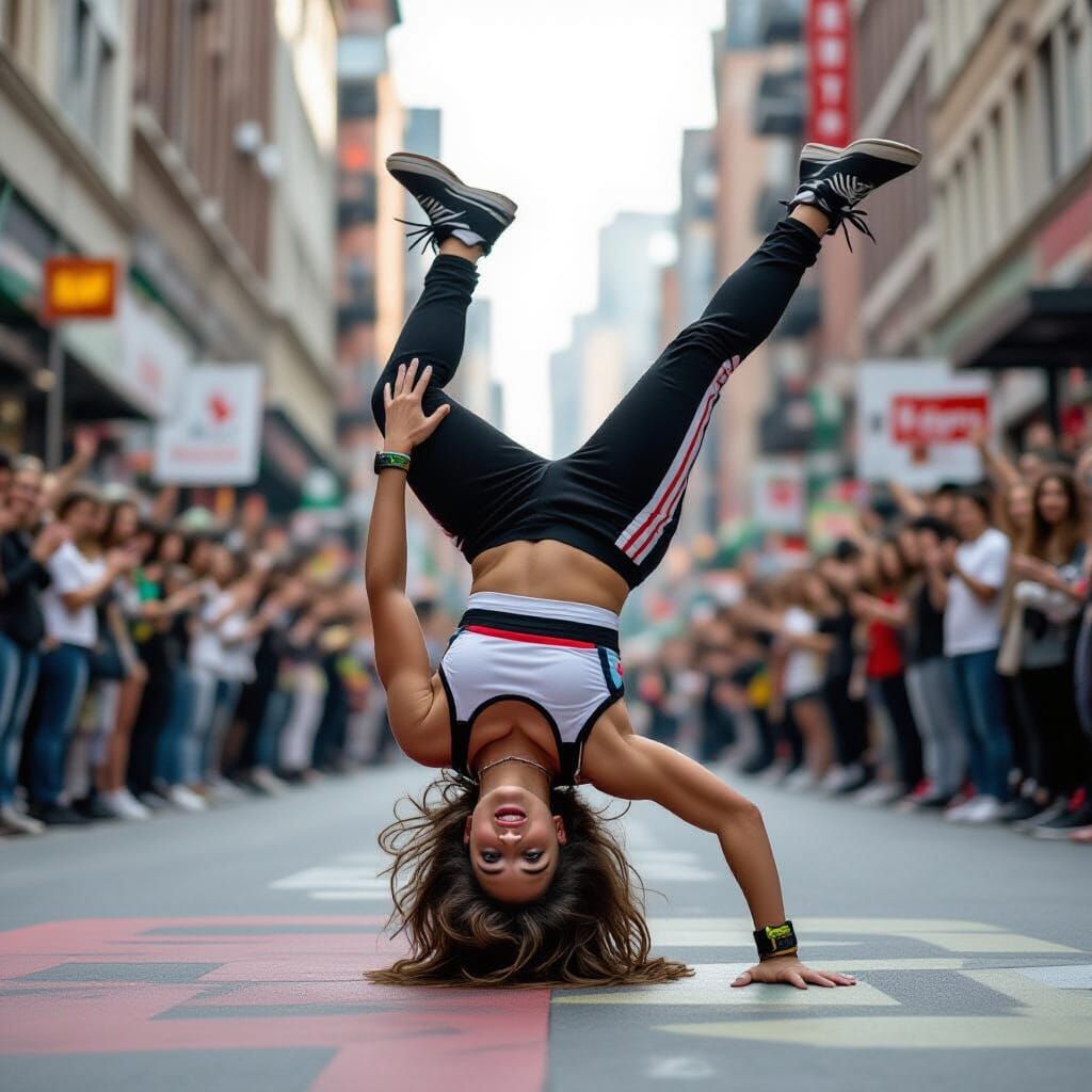Dynamic Breakdancer Head Spin on Vibrant Street
