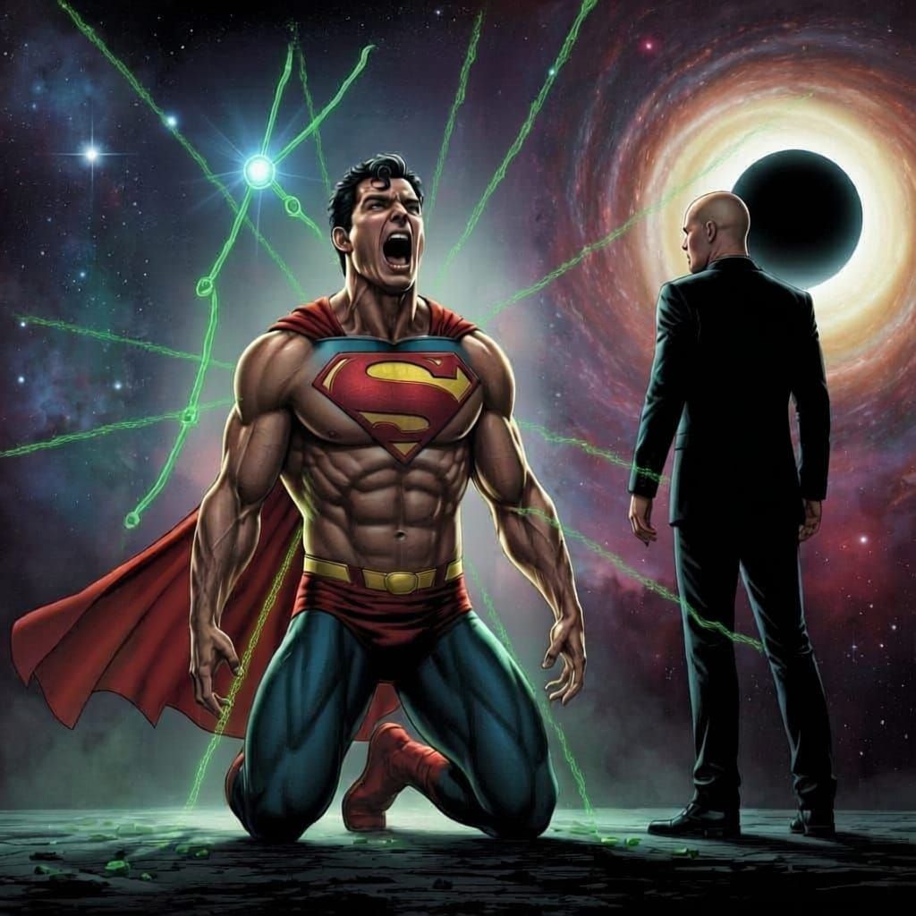 Superman in Kryptonite Cage Screaming in Space