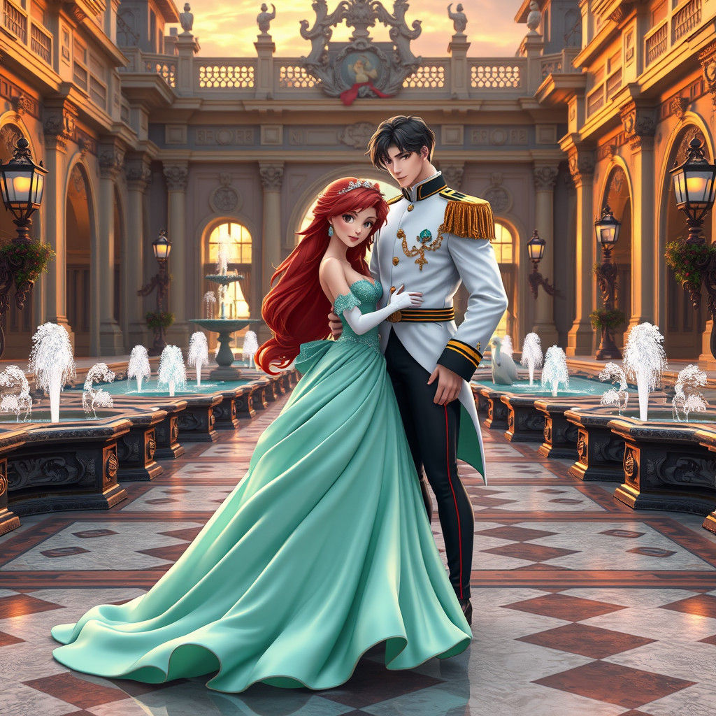 Ariel and Eric in Seaside Castle: 3D Anime Art