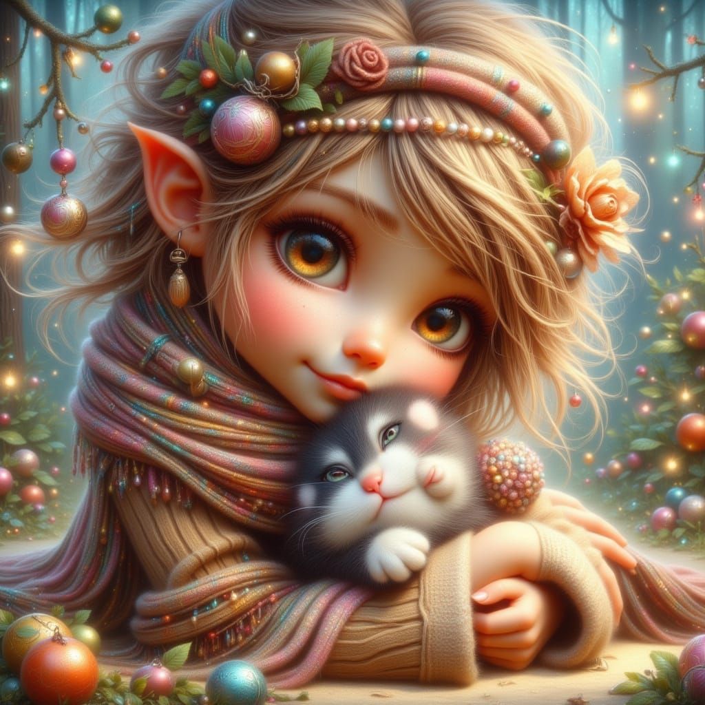 Sweet Girl Cuddles Kitten in Tender Moment