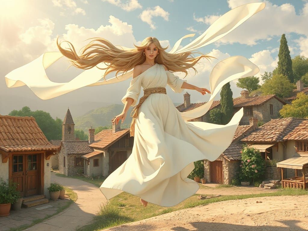 Wind Goddess Blows Storm over Quaint Town