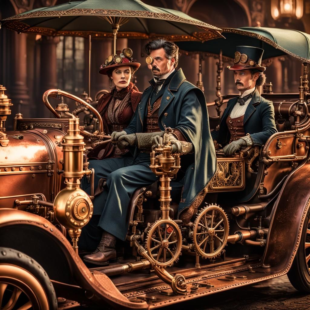 Dr. Strange and Steampunk Car: 3D Render