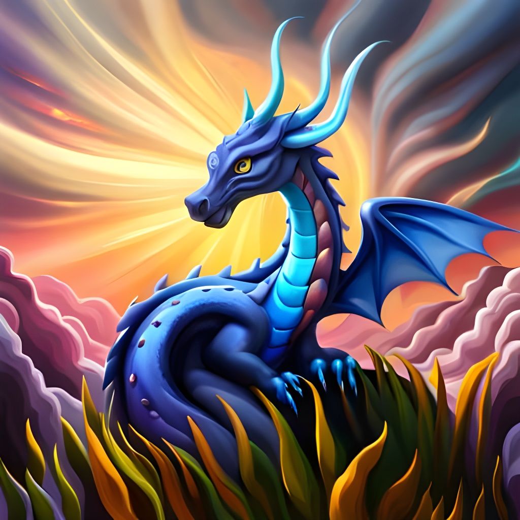 Majestic Black Dragon on Clouds: Digital Painting