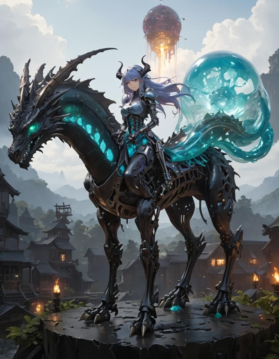 Rainbow Slime Dragon Girl with Metal Skeleton