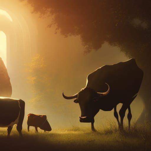 UFO Abduction of Cow: Dark Fantasy Art