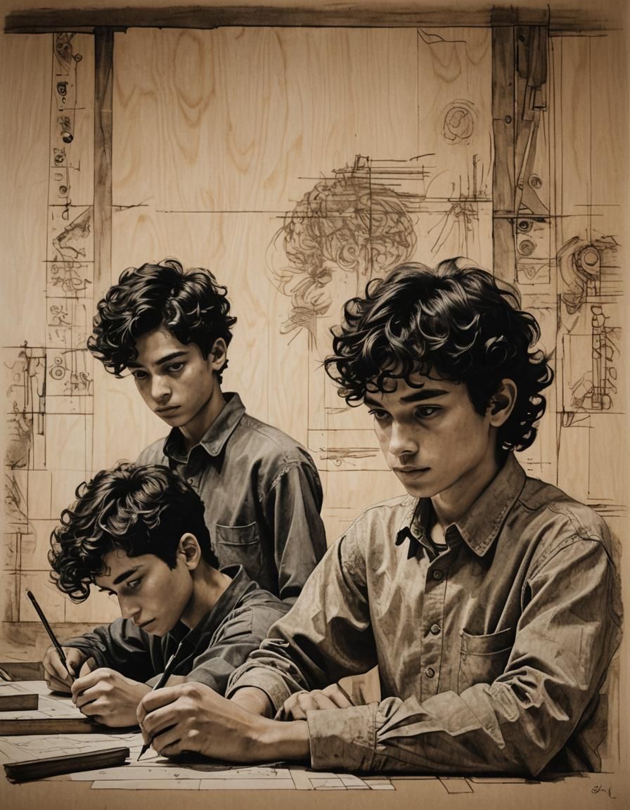 Boys in Workshop: Chiaroscuro Realism with Soft Focus