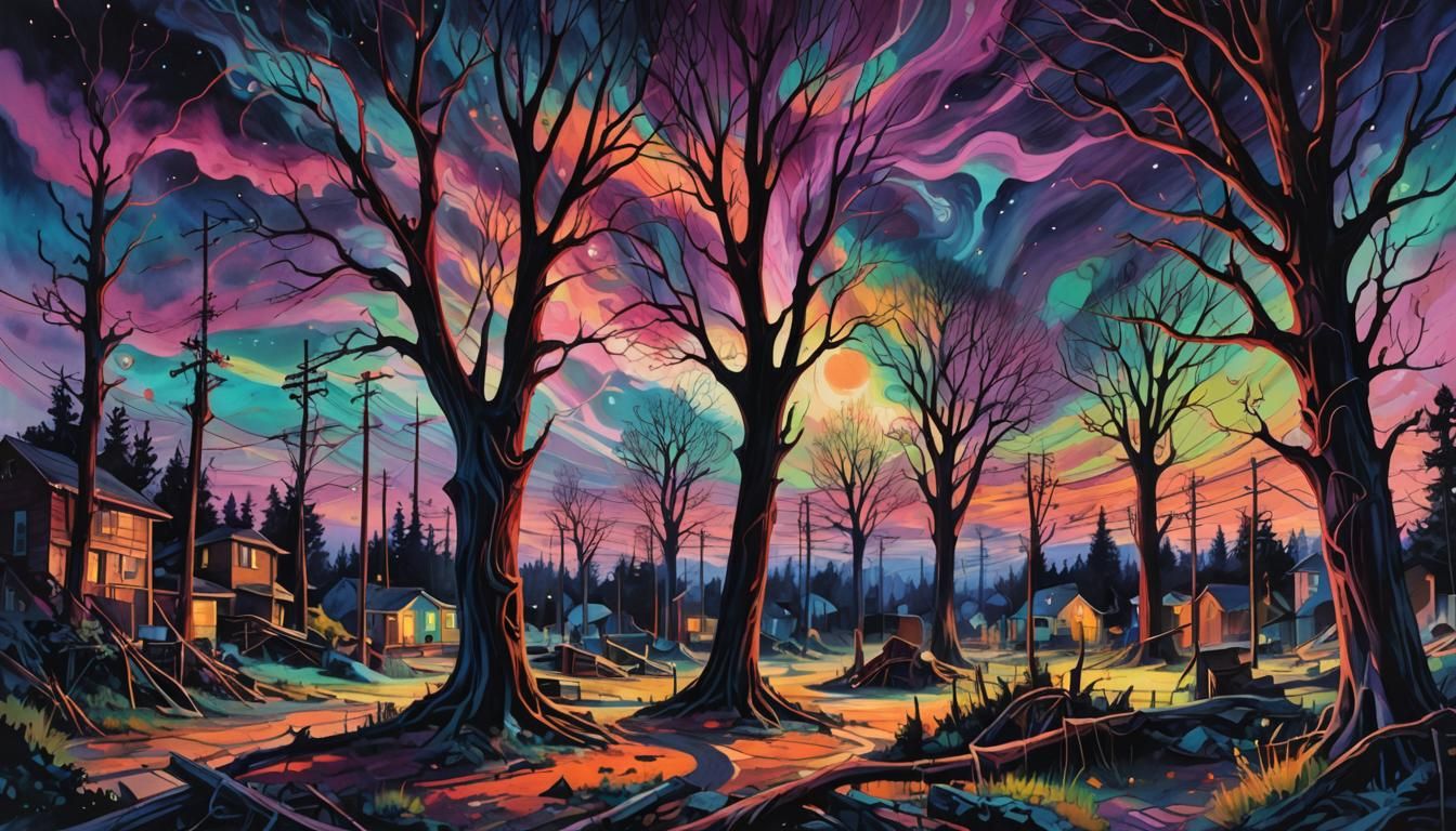 Surreal Backyard Scene in Abstract Expressionism