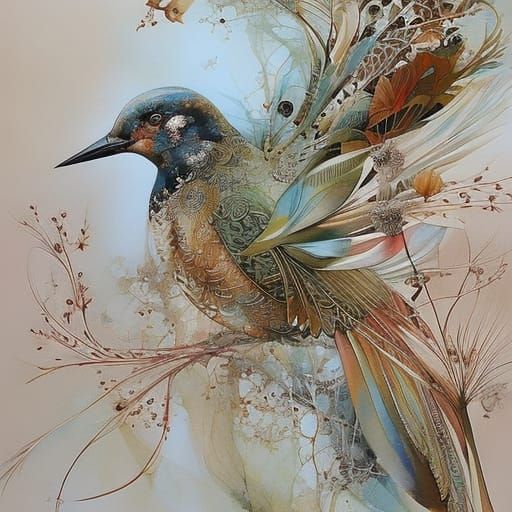 Colorful Bird in Mixed Media Style