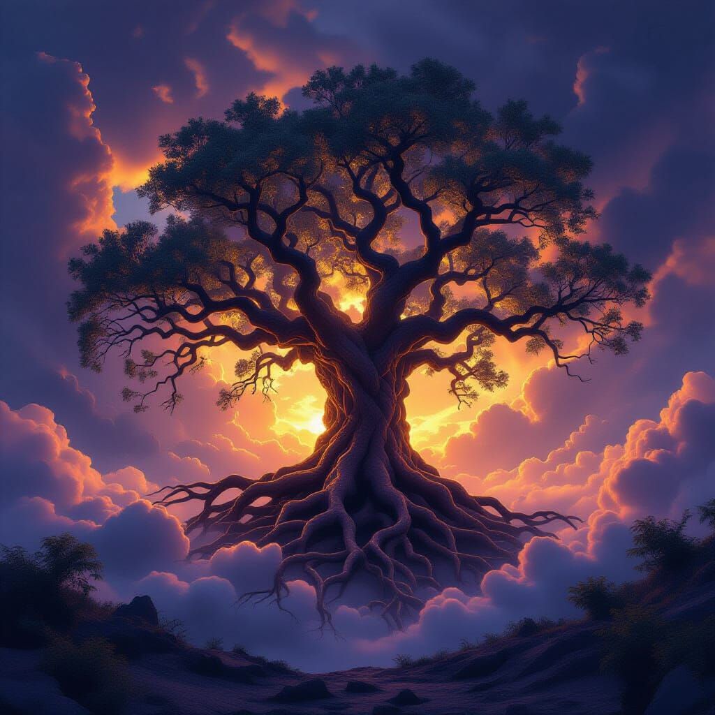Majestic Tree Roots in Dark Fantasy Style