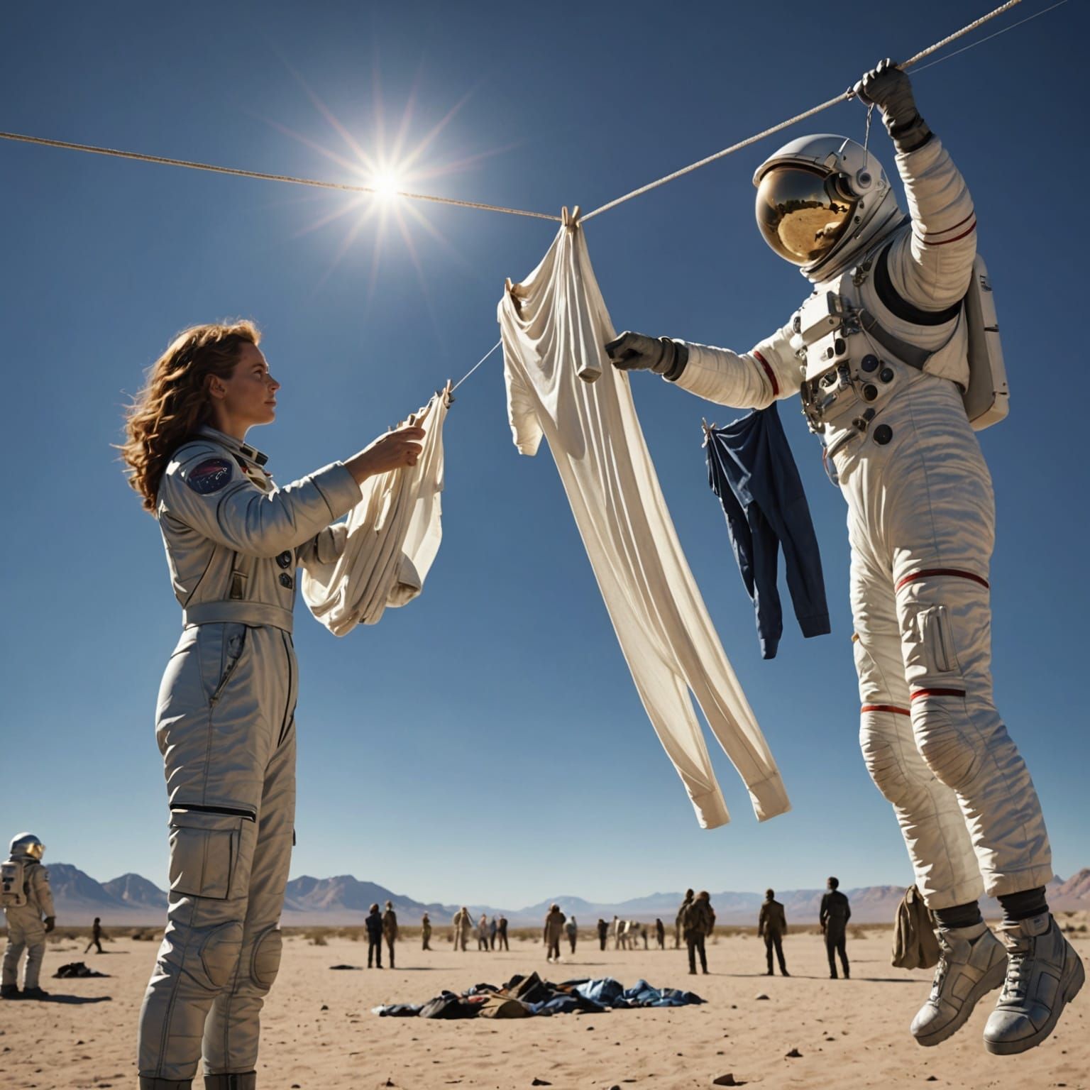 Astronaut and Alien Laundry Day: Photorealistic Style