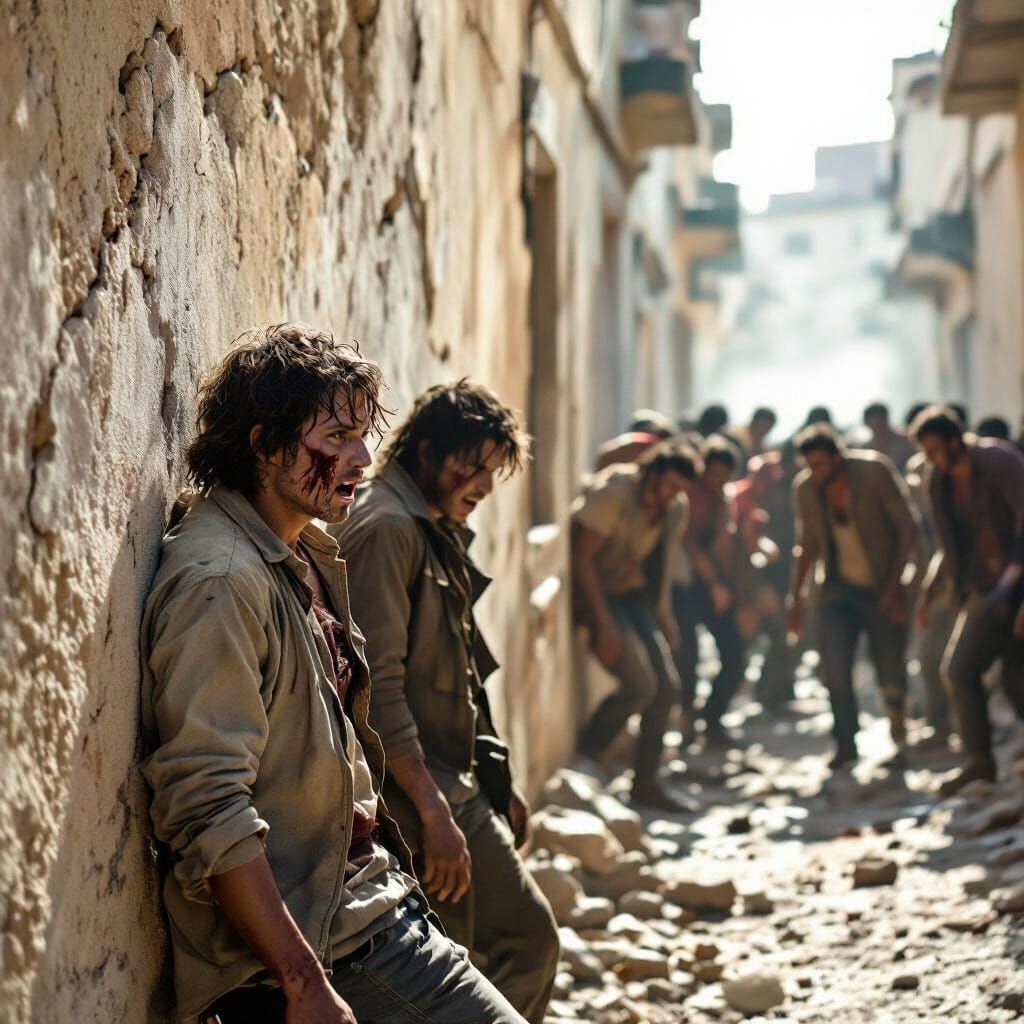 Desperate Survivors Fight Zombies in Ruined City
