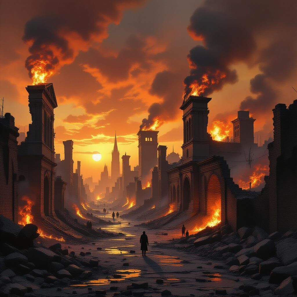 Burning Ancient Cities in Dramatic Ominous Style