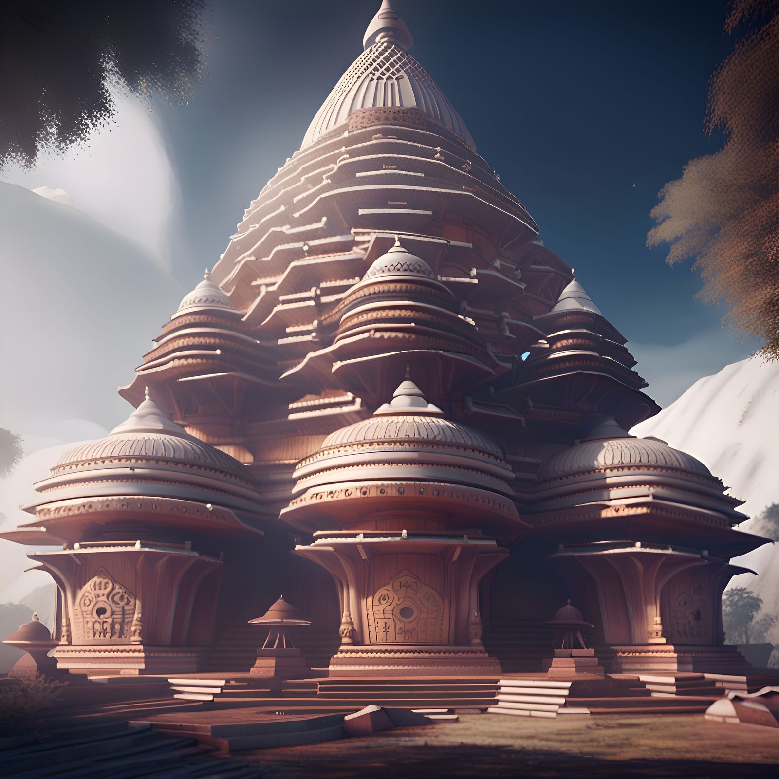 Futuristic Hindu Temples in Epic Sci-Fi Style
