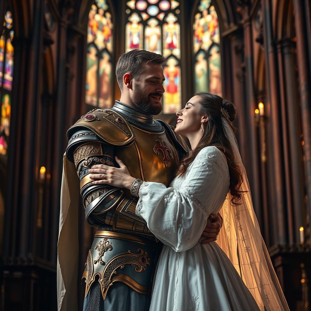 Extremely handsome knight in golden annd silver open armour ...