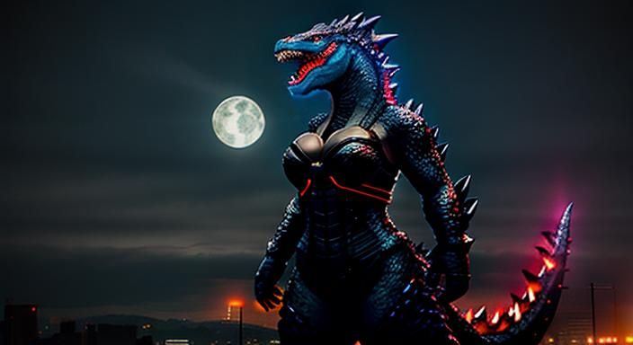 Female Godzilla Portrait in Anthropomorphic Style