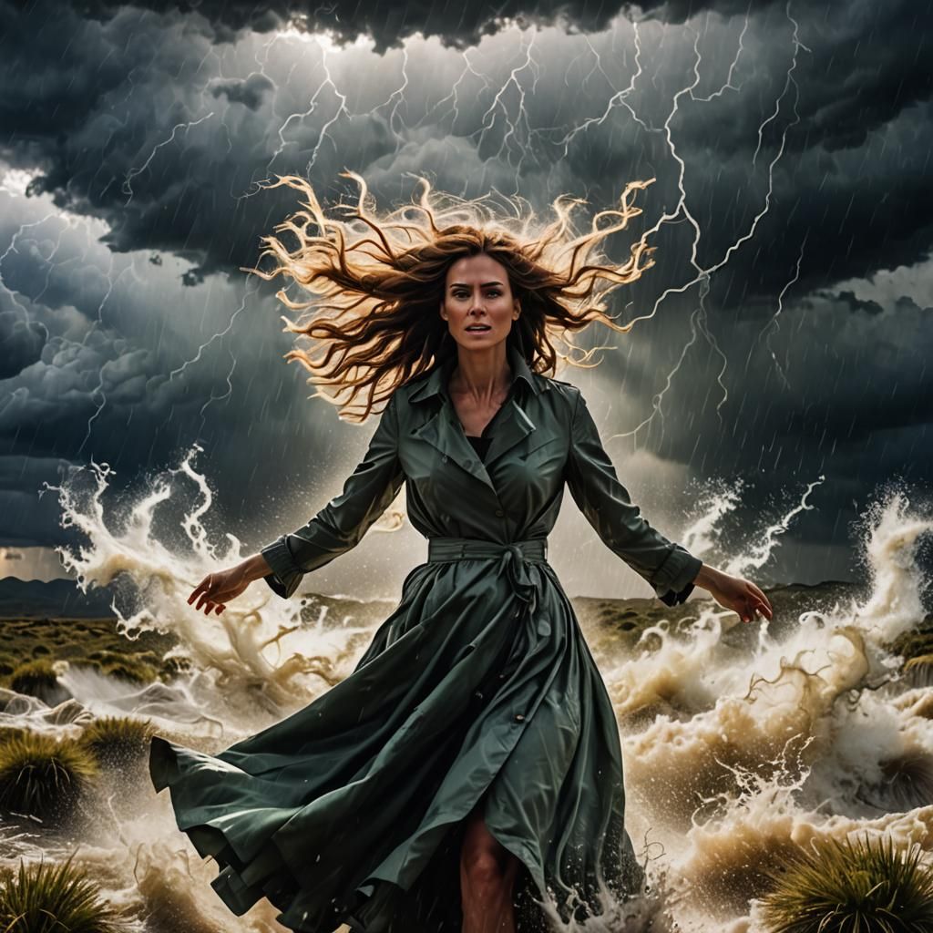 Woman in a Stormy Whirlwind of Raw Nature